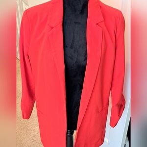 Red Open Blazer With Tab Sleeves